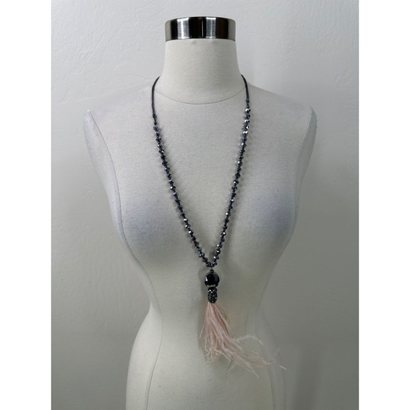 Chicos Feather Beaded Tassel Pendant Necklace - Picture 1 of 6